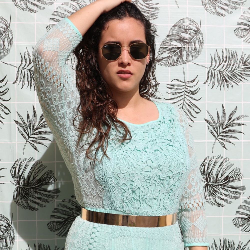 Long Light Blue Lace Dress